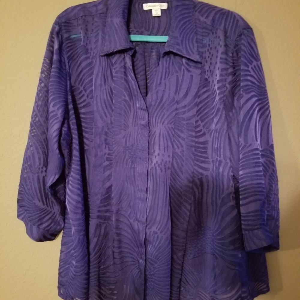 Purple Burnout Patterned Blouse with 3/4 sleeves by Coldwater Creek